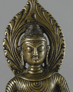 9th-10th c., Kashmir, Shakyamuni, brass, 17,8 cm, plaited hair, close up, Christie's